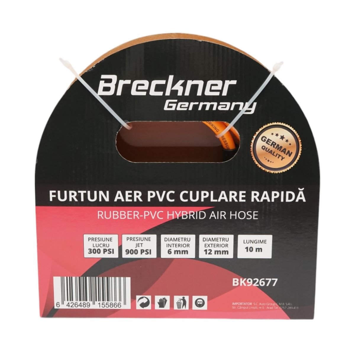 Furtun aer compresor profesional 10m din PVC si cuplare rapida universala Breckner Germany
